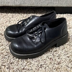 Harley Davidson Womens Black Leather Chunky Platform Oxford Shoes 81100 Size 7